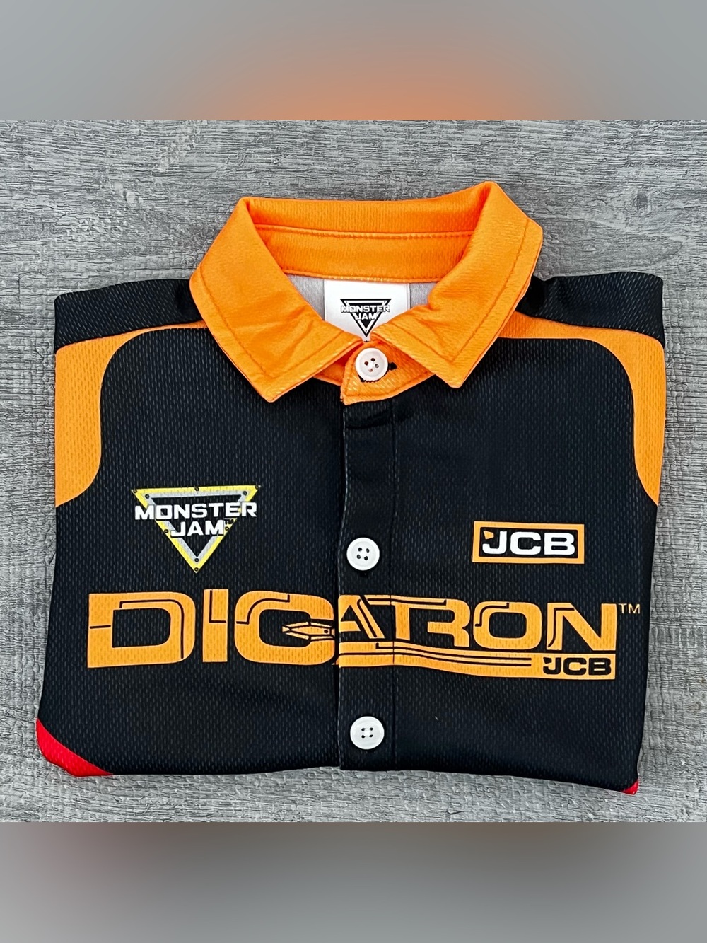 Monster Jam Boys 2T Black/Orange Digatron Collared Short Sleeve Button-Up